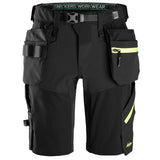 Snickers 6140 FlexiWork softshell stretch shorts+ holsterzakken - Black/Neonyellow